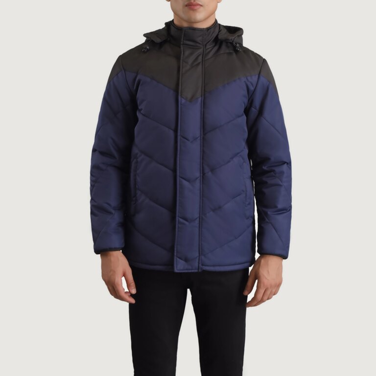 Mens Luka Black & Blue Puffer Jacket Close Front-5-1698700162742